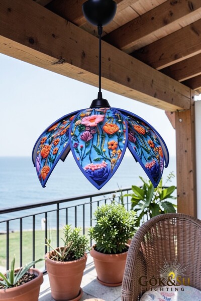 Göksu Lighting Lotus Model Kumaş Dekorotif Avize Salon Oturma Odası Bahçe