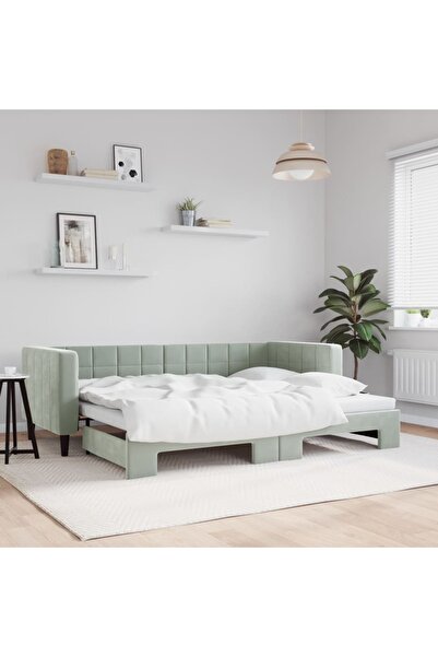 Concept Κρεβάτι ημέρας με προέκταση, ανοιχτό γκρι, 80x200 εκ., Βελούδο