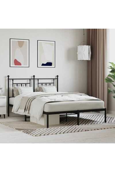 Concept Cadru de pat metalic cu tăblie, negru, 140x200 cm