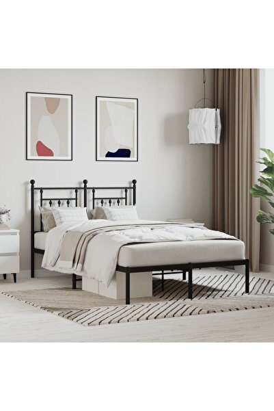 Concept Cadru de pat metalic cu tăblie, negru, 120x200 cm