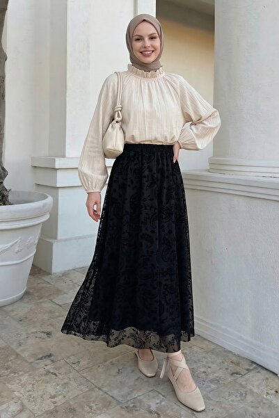 InStyle Shawl Pattern Black Flocked Skirt