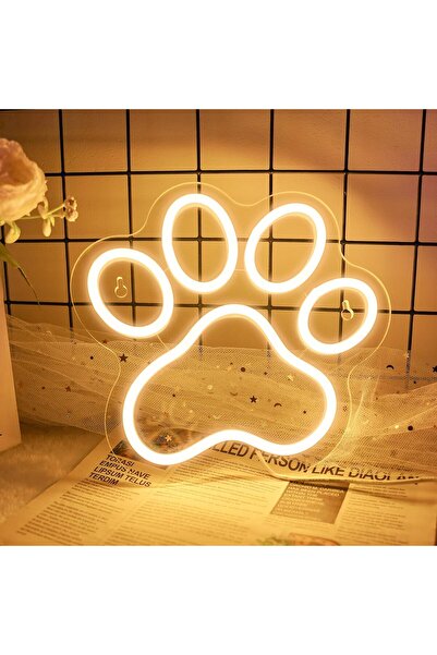Slasa Dog Cat Paw Neon Sign with 6mm Acrylic Base Warm White LED Wall Light f...