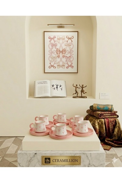 Ceramillion Fiyonk Desenli Türk Kahvesi Fincan Takımı – 6’lı Zarif & Şık Tasarım