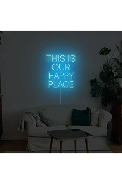 Slasa This Is Our Happy Place Neon Sign with 6mm Acrylic Base Sky Blue LED Wa...