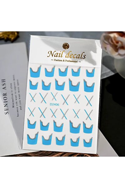 delis Marquise nail stickers, STICKER60, Blue/Silver