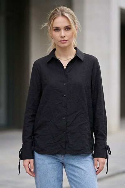 Lupinn Women's Black Classic Regular Fit Long Sleeve Button down Woven Shirt ...