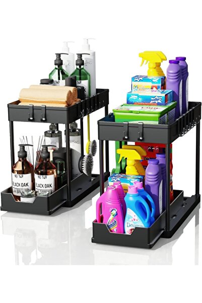 ZenAI Set de 2 organizatoare de dulapuri pentru sub chiuvetă, pentru bucătărie și baie cu sertar glisant, 40 × 21 × 30 cm