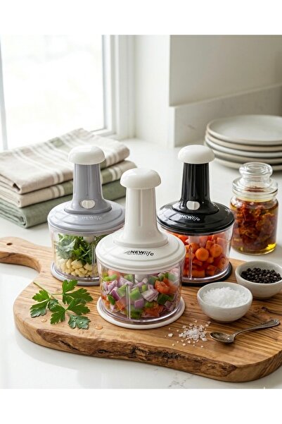 New Life Büyük Paslanmaz Çelik Bıçaklı Üstten Basmalı El Rondosu Blender Soğa...