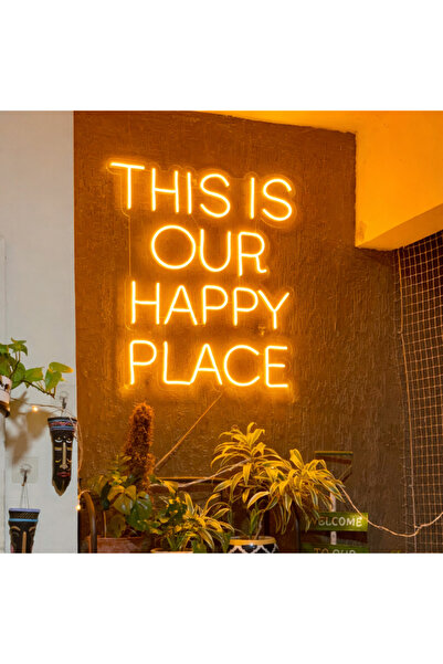 Slasa This Is Our Happy Place Neon Sign with 6mm Acrylic Base Orange LED Wall...