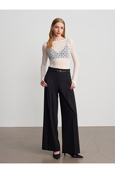 Dilvin 72646 Belt Li Palazzo Pants -Black