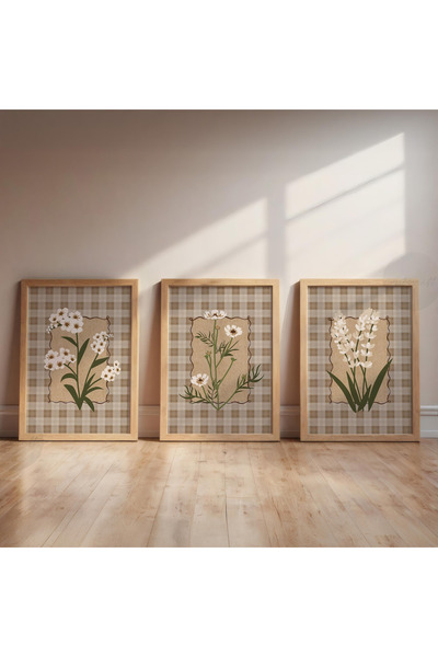 Tuba Decor Set de pictură pentru sufragerie cu rame din lemn, 3 piese, hibisc...