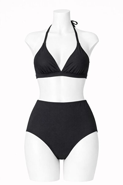 VAJESTO Women's Black Glittery High Waist Bikini Set Triangle Halter Tie-Deta...