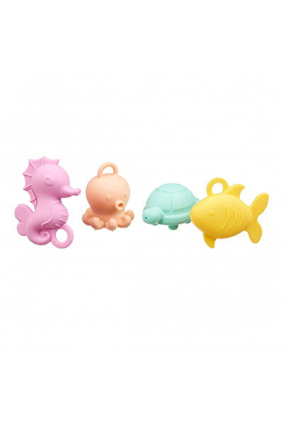 Akuku Set of 4 soft silicone sea animal bath toys, removable base, pastel col...