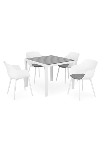 Maison Mex Set mobilier gradina/terasa 4 scaune si masa ENCORE/PACO, alb/gri