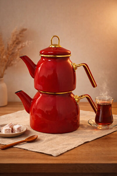 PR HOME Red Rose Model Enamel Teapot