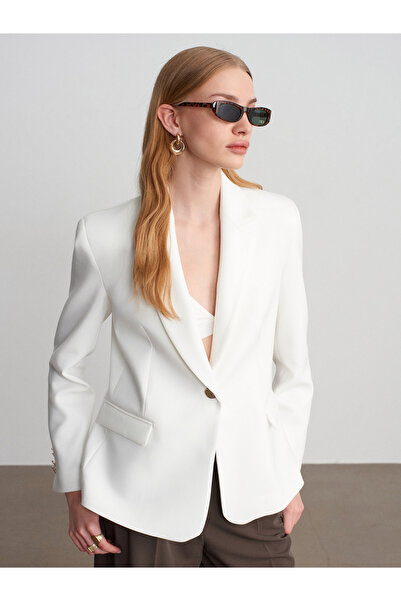 Dilvin 60796 Fitted Blazer Jacket-White