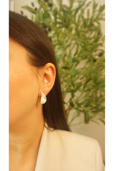 LuxeVibe Çelik Takı أقراط نسائية من Xuping Kuyumcu موديل White Enamel Drop - ...