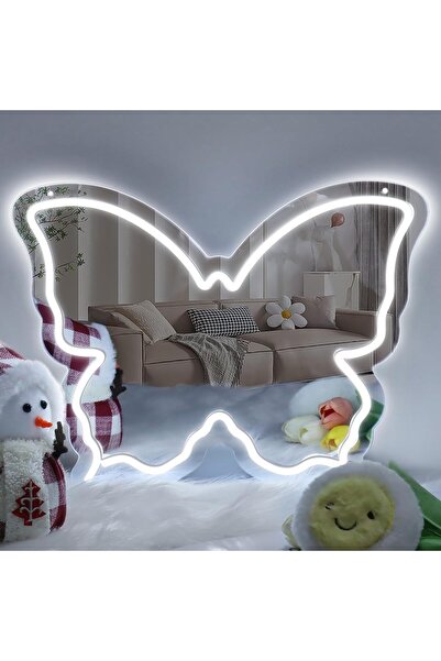 Slasa Butterfly Neon Sign Mirror with 6mm Acrylic Base 31x40 cm White LED Wal...