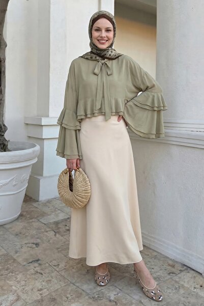 InStyle A-Line Beige Double Fabric Skirt