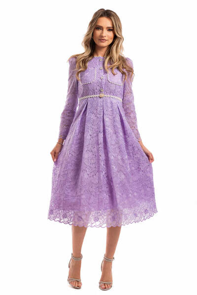 Miyu Lilac Lace dress with pearl Belt