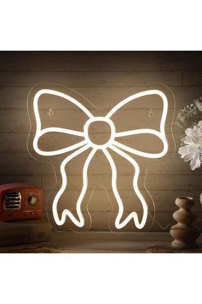 Slasa Bow LED Neon Sign with 6mm Acrylic Base 30x30 cm Warm White Aesthetic W...