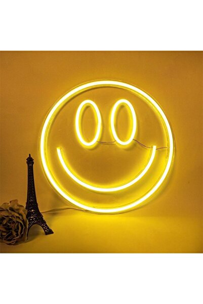 Slasa Smile Face LED Neon Sign with 6mm Acrylic Base 30x30 cm Yellow Emoji Wa...