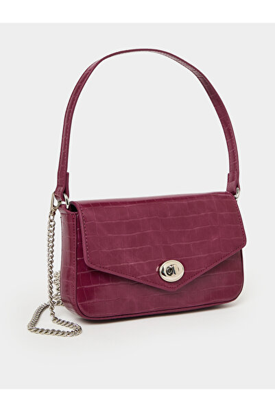 Styli Burgundy Croc-Effect Baguette Bag