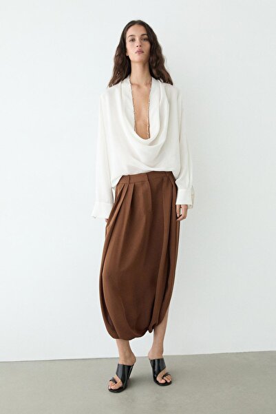 Massimo Dutti Dökümlü pilili şort etek