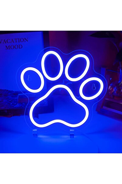 Slasa Dog Cat Paw Neon Sign with 6mm Acrylic Base Blue LED Wall Light for Bed...