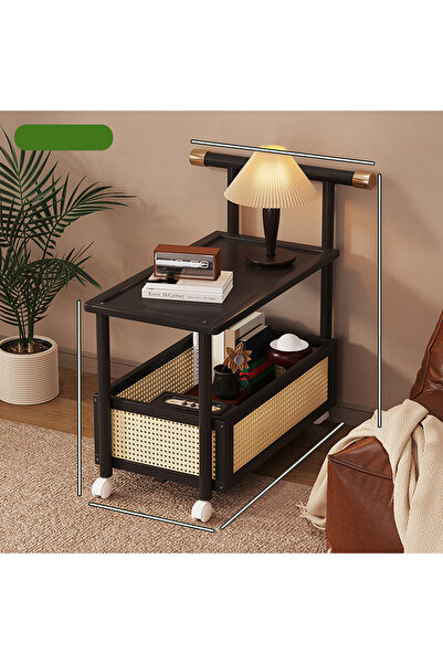 KEKE طاولة جانبية متحركة لغرفة المعيشة، لون أسود، 71 × 40 × 70 سم