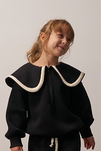 Oh La La Koala For Little Ones Black Wide Collar Girls' Sweatshirt