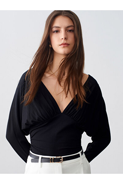 Dilvin 32728 V-λαιμόκοψη Με σούρες Μαύρο