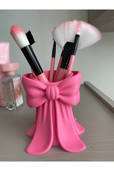 Baalaa Pink Makeup Brush Holder with Bow Design-Desktop Organizer