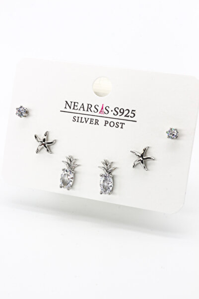 Nearsis Set of Six Pineapple Starfish Earrings with Zircon Stones