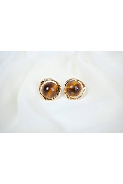 ATELİER TUĞBA BKP097 أقراط دائرية بلون ذهبي وبني (قطر 20 ملم)