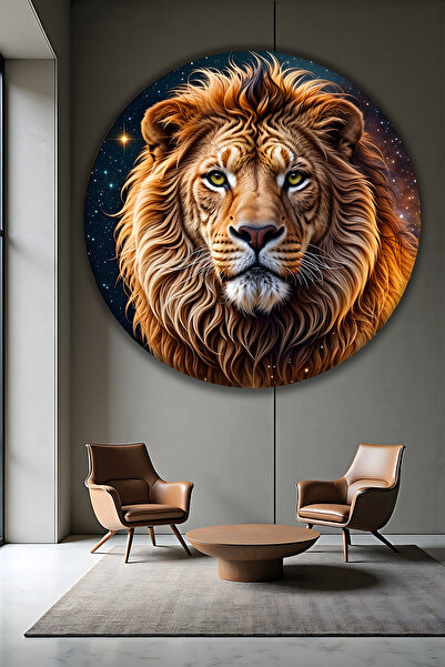 B&G DESIGN Portretul Regelui Leu, pictură decorativă rotundă din sticlă cu as...