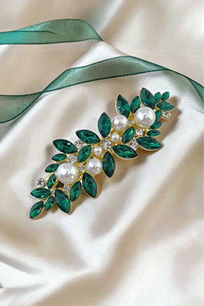 RALBAX Amaryllis Saç Aksesuarı – Zümrüt Yeşil Kristal Taşlı, İnci Detaylı ve ...