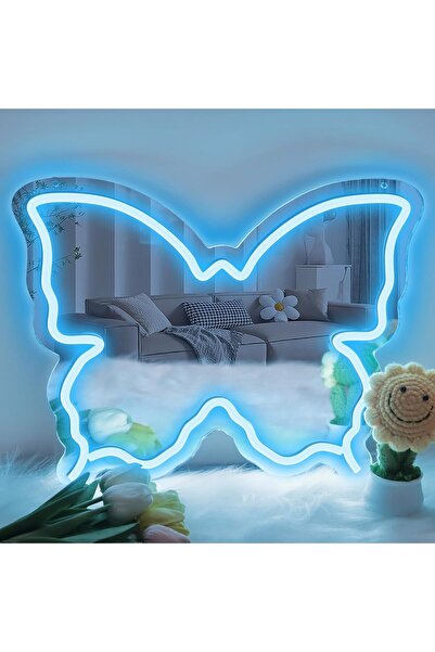 Slasa Butterfly Neon Sign Mirror with 6mm Acrylic Base 31x40 cm Sky Blue LED ...