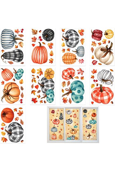 NO BRAND 9 bucăți autocolante pentru ferestre de toamnă, dovleac de toamnă cu...