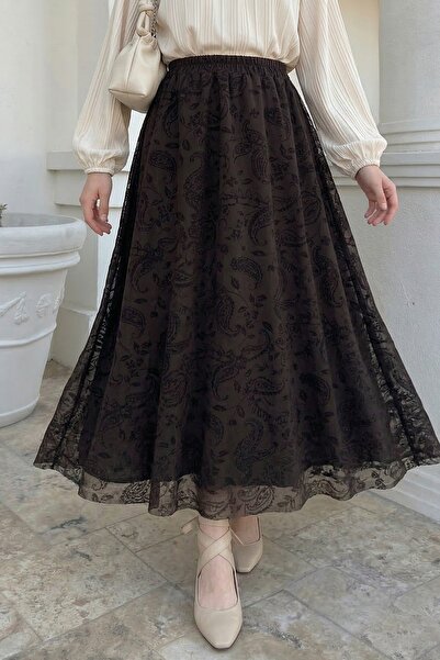 InStyle Shawl Pattern Bitter Brown Flocked Skirt