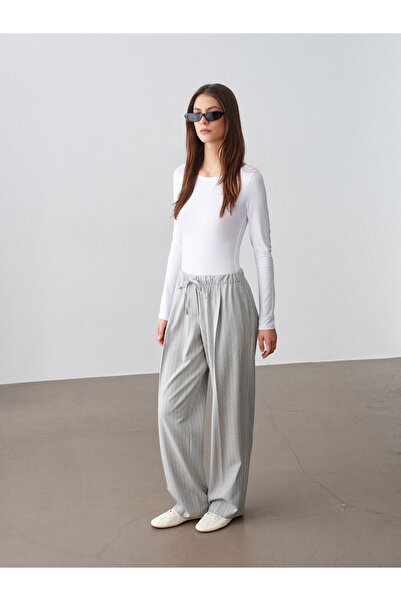 Dilvin 72639 Drapey Palazzo Pants -Gray