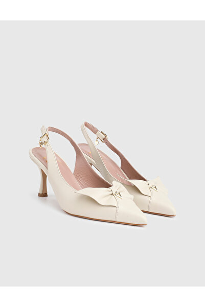 İLVİ Gaelle Genuine Leather Cream Women's Heels Sandals