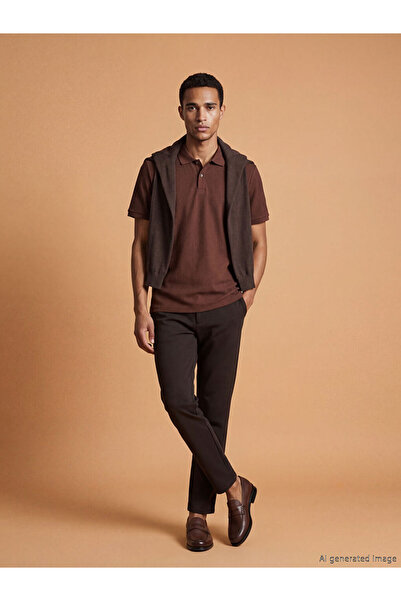 LC Waikiki Καφέ εφαρμοστό Ανδρικό παντελόνι