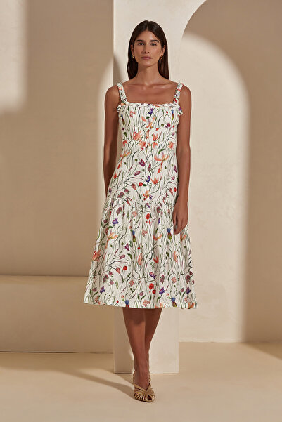 Dahlia Bianca Gabi Floral Print Linen Midi Dress