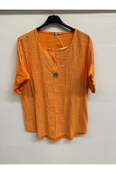 della moor Women's Orange Italian Line D Patterned Half Sleeve Open Collar O ...