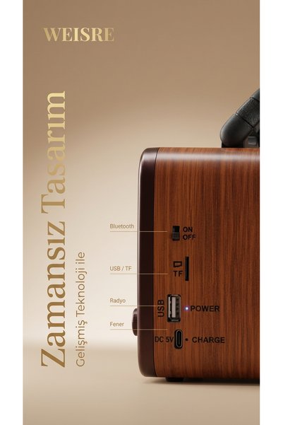 Weisre Retro Taşınabilir Radyo Bluetooth USB TF LED Fenerli Şarjlı Çok Fonksiyonlu Hoparlör