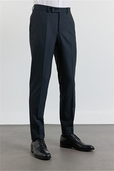 İmza Navy Blue Gabardine Side Pockets Open Leg Basic Slim Fit Stretchy Classi...