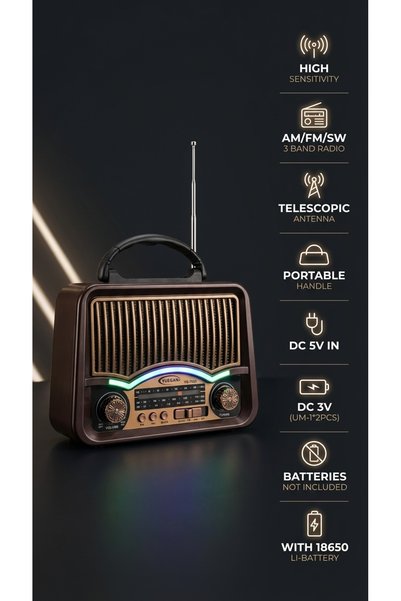 Weisre Retro Taşınabilir Radyo Bluetooth USB TF LED Fenerli Şarjlı Çok Fonksiyonlu Hoparlör