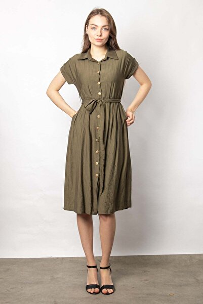 Jument Women's Drop-Shoulder Waist Ruched Pocketed Belt Li Midi Length Below ...