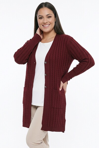 By Saygı Women's Hair Braided Mercerized Stretch Fabric Plus Size Cardigan